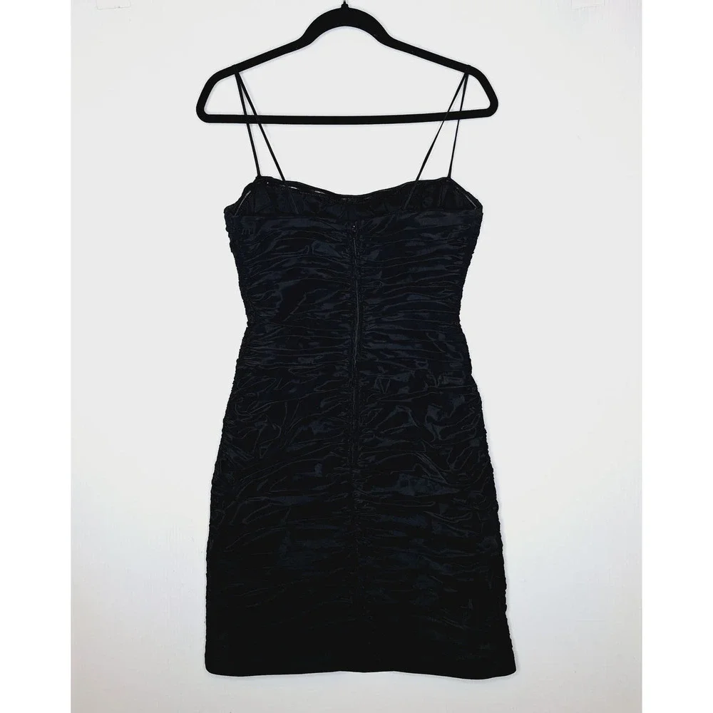 Teri Jon Rickie Freeman Taffeta Black Ruched Dress 4 Bodycon Cocktail LBD - Picture 9 of 11